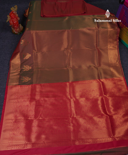 Beautiful Dual Tone Pink Semi Silk Saree With Contrast Peacock Green Blouse