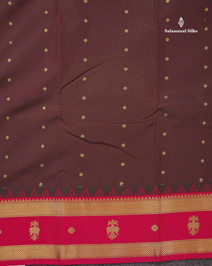 Beautiful Bottle Green Small Zari Buttas Semi Silk Saree With Contrast Pink Traditional Iruthalai Pakshi Gap Border