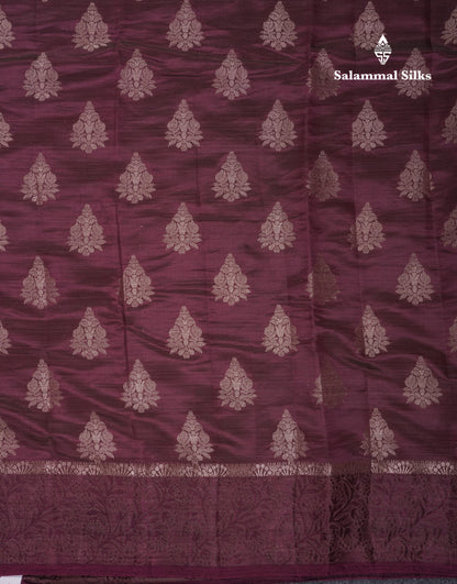 Beautiful Dark Magenta Semi Raw Silk Saree With Fancy Border