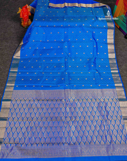 Pure Kanjivaram Silk Saree - Royal Blue Colour Body Zari Buttas With Medium Border 