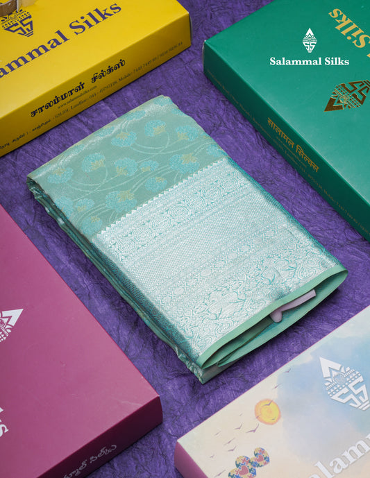 Light Rexona Bridal Pure Kanjivaram Silk Saree With Traditional Evening Morning Border