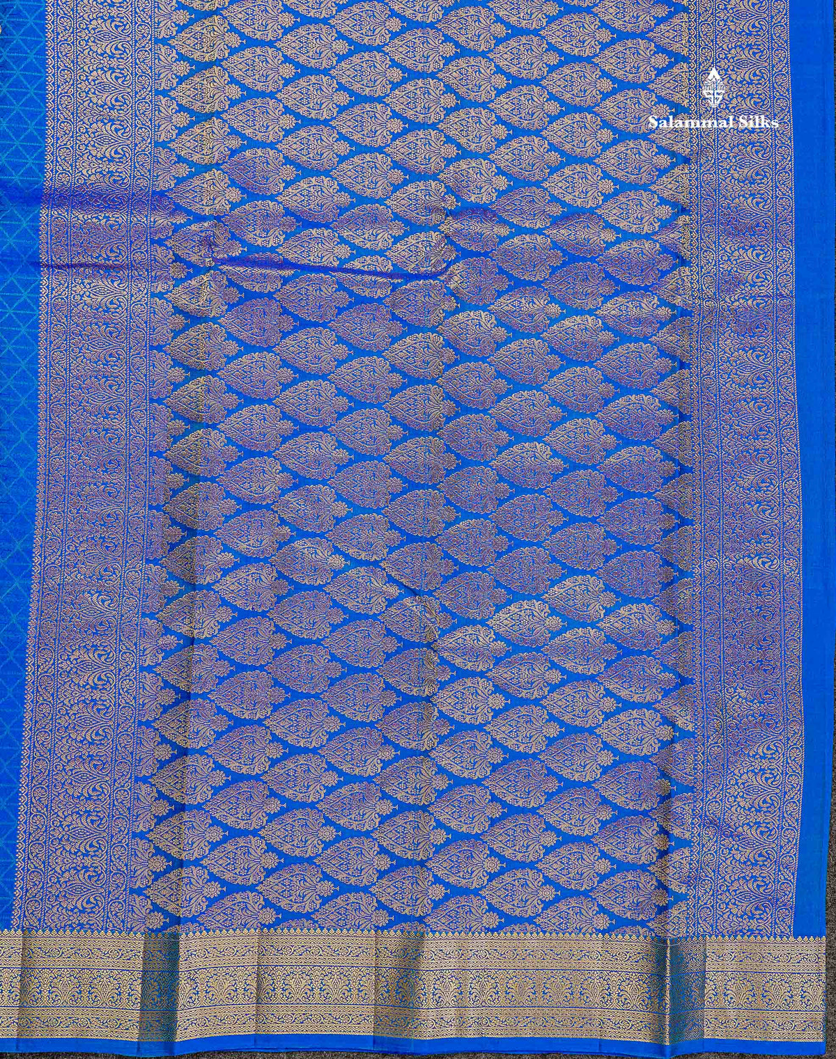 Pure Kanjivaram Silk Saree - Peacock Blue Colour Body Zari Buttas With Medium Border