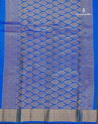 Pure Kanjivaram Silk Saree - Peacock Blue Colour Body Zari Buttas With Medium Border