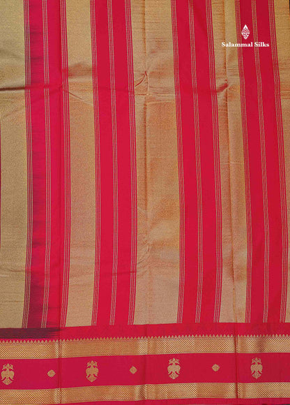Beautiful Bottle Green Small Zari Buttas Semi Silk Saree With Contrast Pink Traditional Iruthalai Pakshi Gap Border