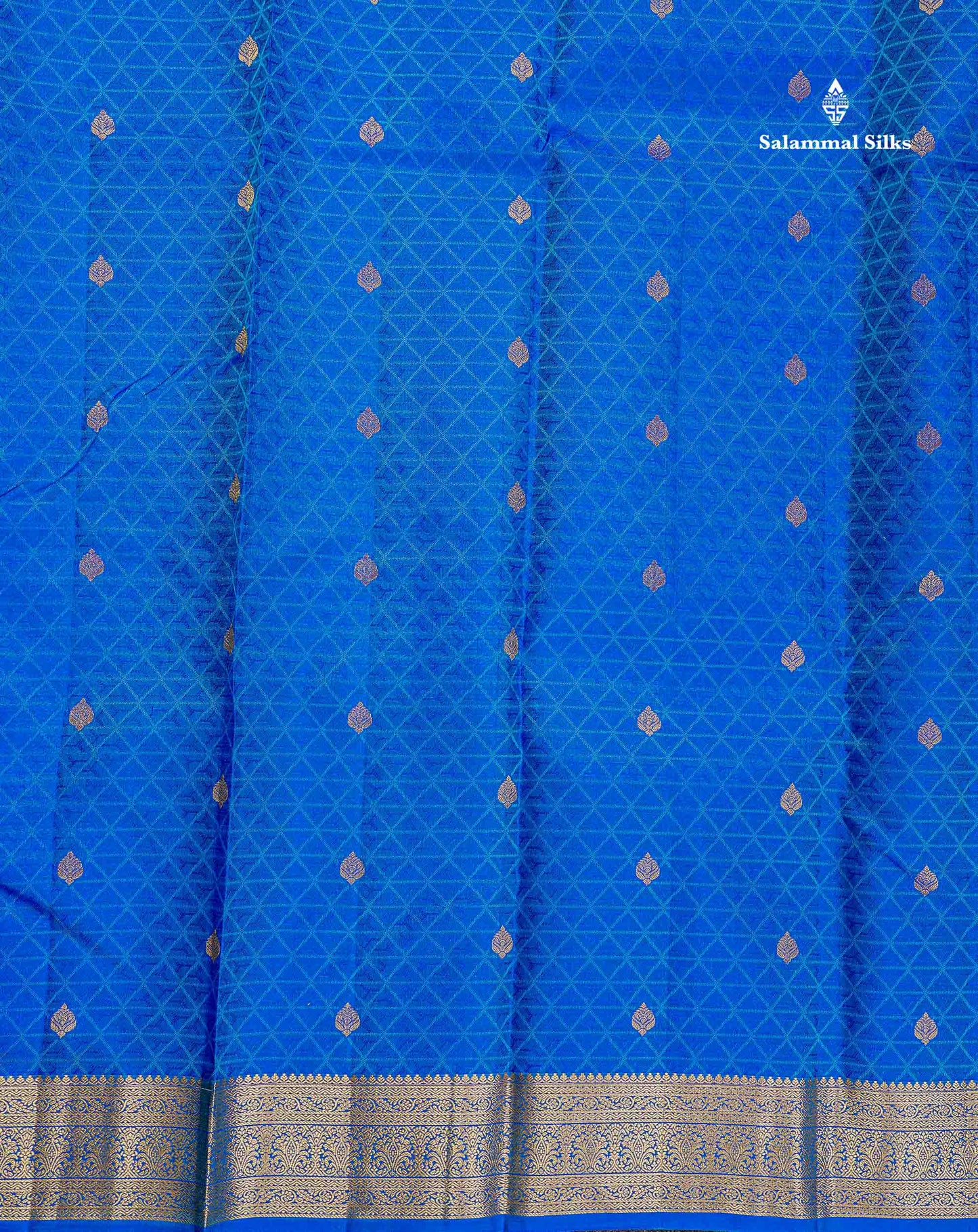 Pure Kanjivaram Silk Saree - Peacock Blue Colour Body Zari Buttas With Medium Border