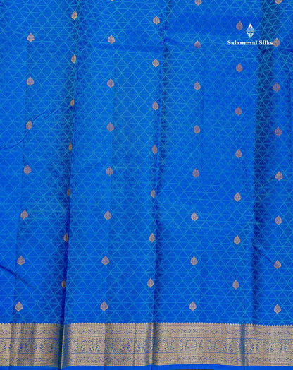 Pure Kanjivaram Silk Saree - Peacock Blue Colour Body Zari Buttas With Medium Border