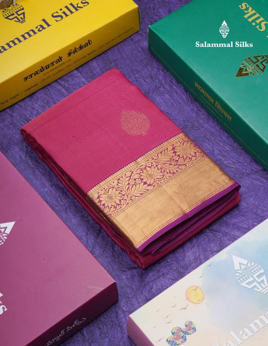 Pink Vaira Oosi With Butta Puremix Silk Saree With Contrast Vadamalli Traditional Border