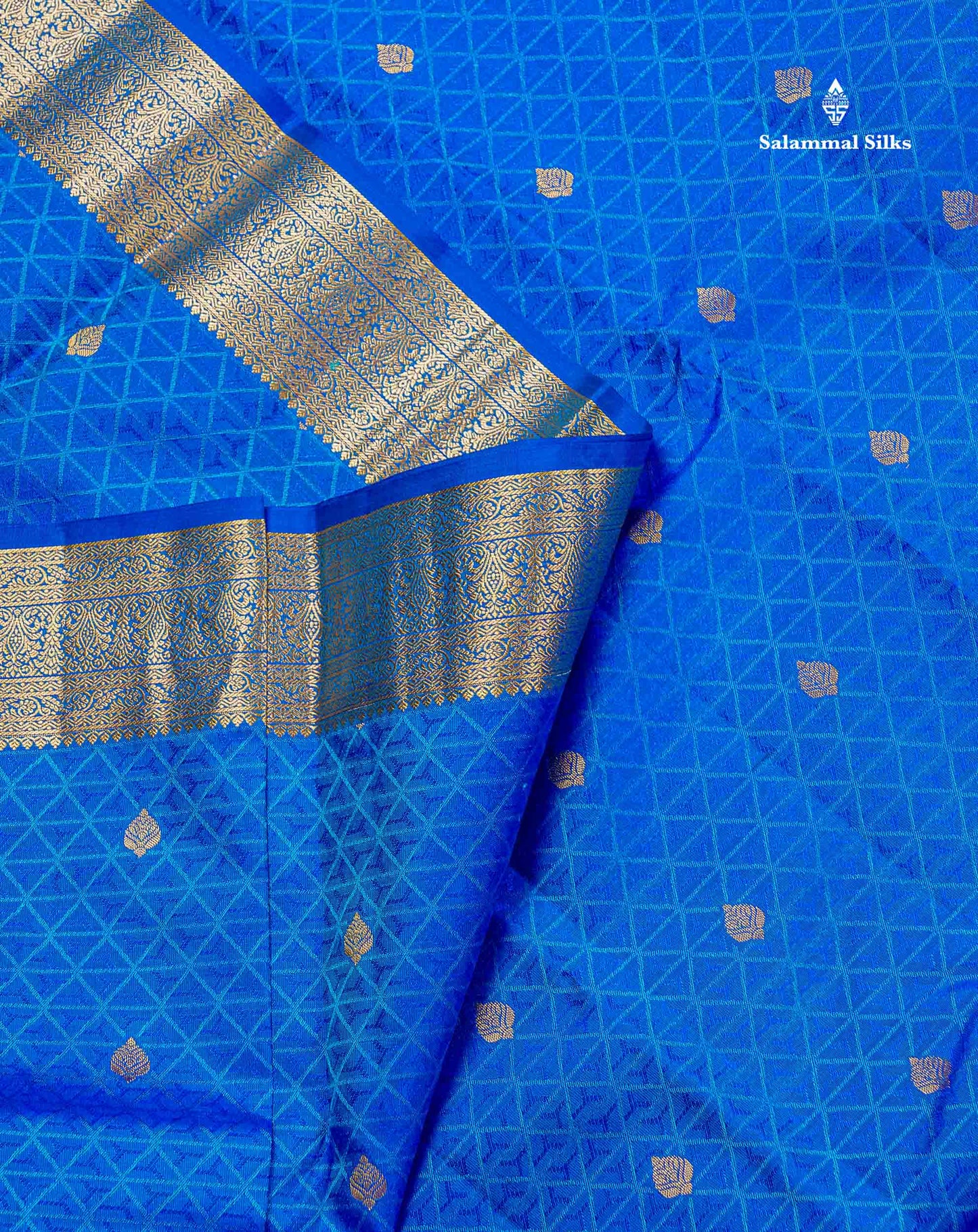 Pure Kanjivaram Silk Saree - Peacock Blue Colour Body Zari Buttas With Medium Border