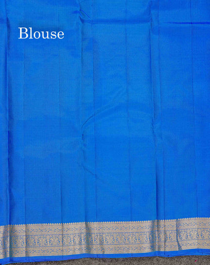 Pure Kanjivaram Silk Saree - Peacock Blue Colour Body Zari Buttas With Medium Border
