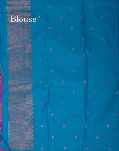 Beautiful Dual Tone Pink Semi Silk Saree With Contrast Peacock Green Blouse