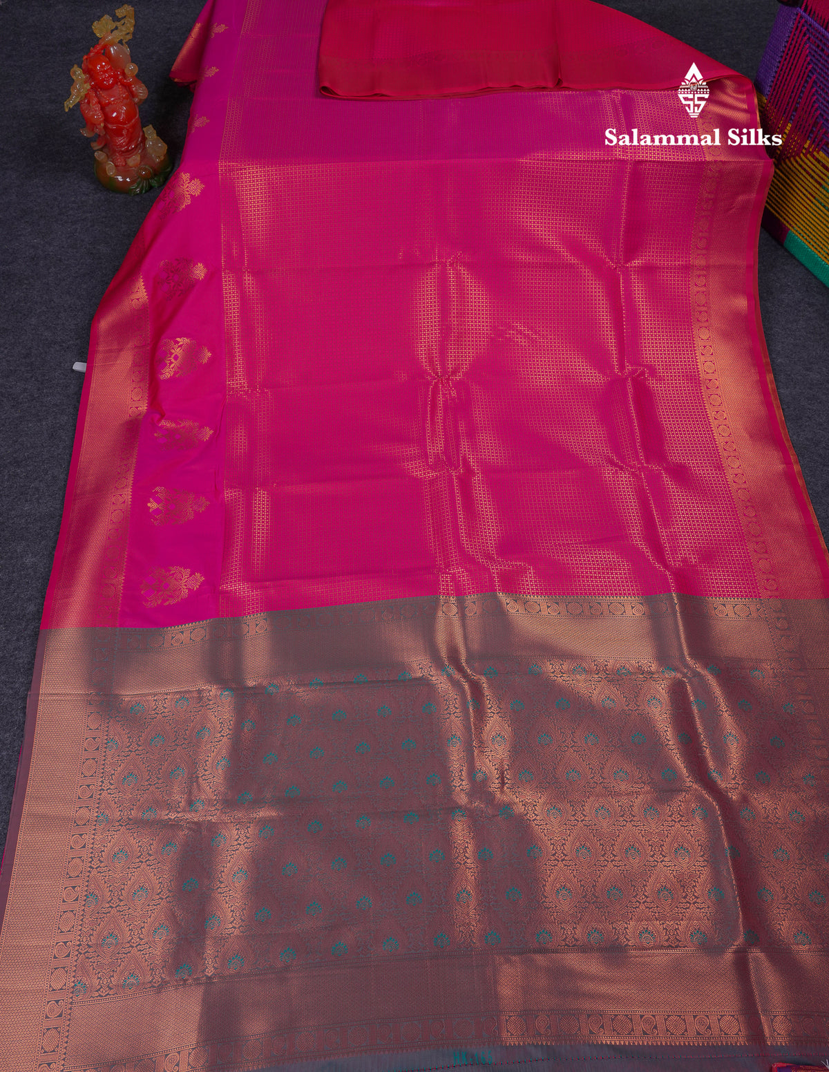 Beautiful Dual Tone Pink Semi Silk Saree With Contrast Peacock Green Blouse
