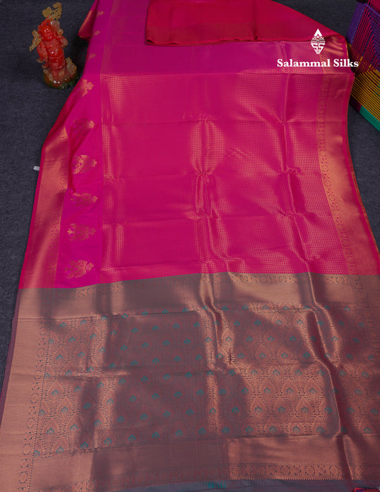 Beautiful Dual Tone Pink Semi Silk Saree With Contrast Peacock Green Blouse