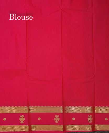 Beautiful Bottle Green Small Zari Buttas Semi Silk Saree With Contrast Pink Traditional Iruthalai Pakshi Gap Border