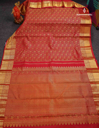 Beautiful Redish Maroon 2G Bridal Pure Kanjivaram Silk Saree With Traditional Border