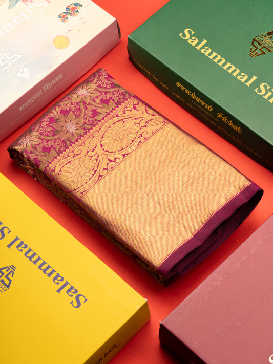 Beautiful Magenta Pure Kanjivaram Silk Saree 3G Zari with Gold Zari Border