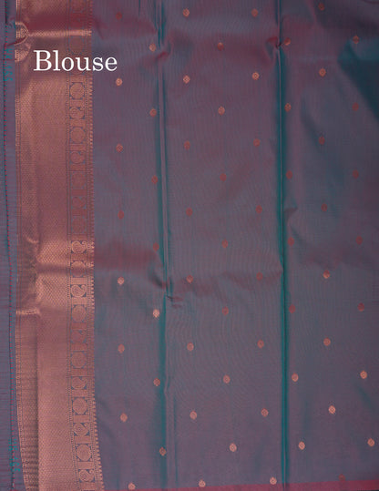 Beautiful Dual Tone Pink Semi Silk Saree With Contrast Peacock Green Blouse