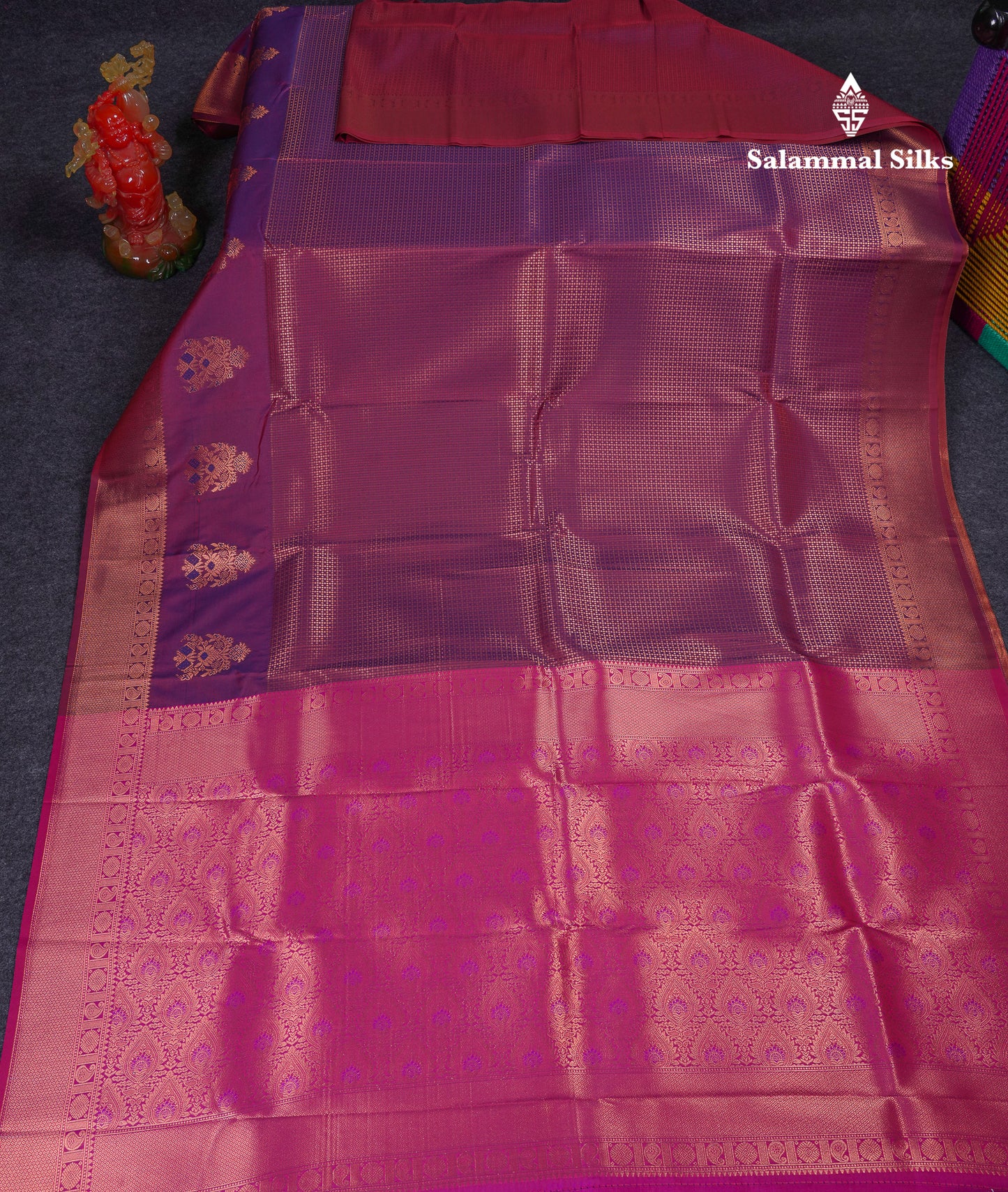 Beautiful Dual Tone Pink Semi Silk Saree With Contrast Peacock Green Blouse