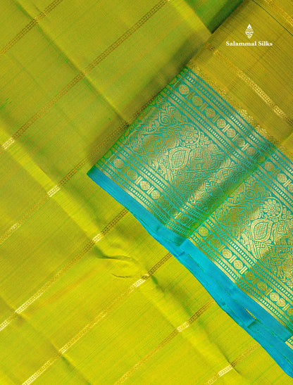 Pure Kanjivaram Silk Saree - Manthulir Green Colour Body With Sapphire Blue Traditional Border