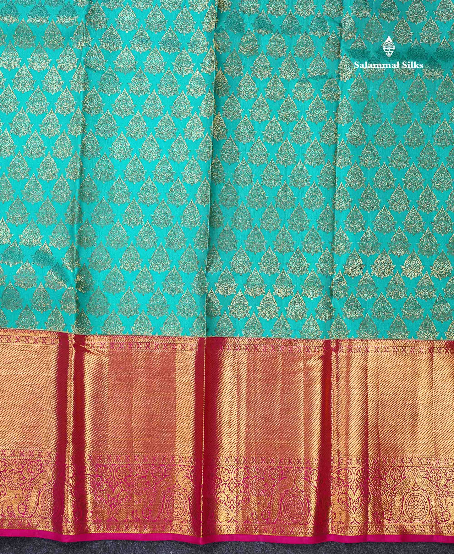 Beautiful Sapphire Green Bridal Pure Kanjivaram Silk Saree With Contrast Pink Traditional Evening Morning Border