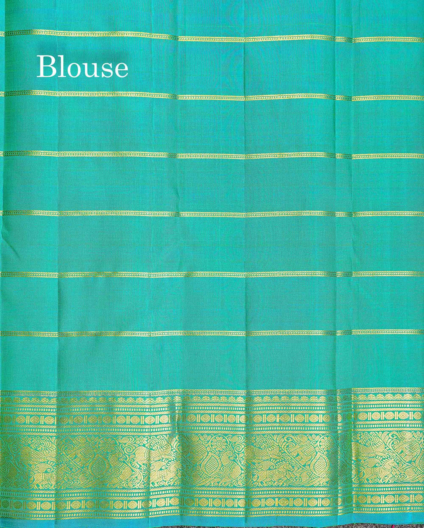 Pure Kanjivaram Silk Saree - Manthulir Green Colour Body With Sapphire Blue Traditional Border