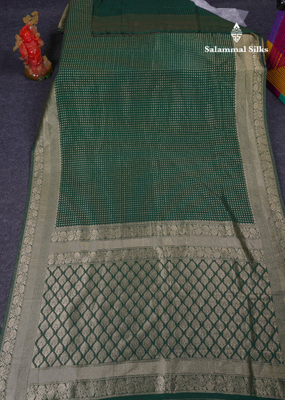 Beautiful Peacock Green Semi Georgette Saree With Fancy Border
