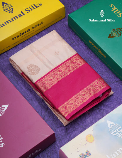 Light Chocolate Semi Silk Saree With Contrast Pink Rettapet Border