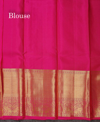 Beautiful Sapphire Green Bridal Pure Kanjivaram Silk Saree With Contrast Pink Traditional Evening Morning Border