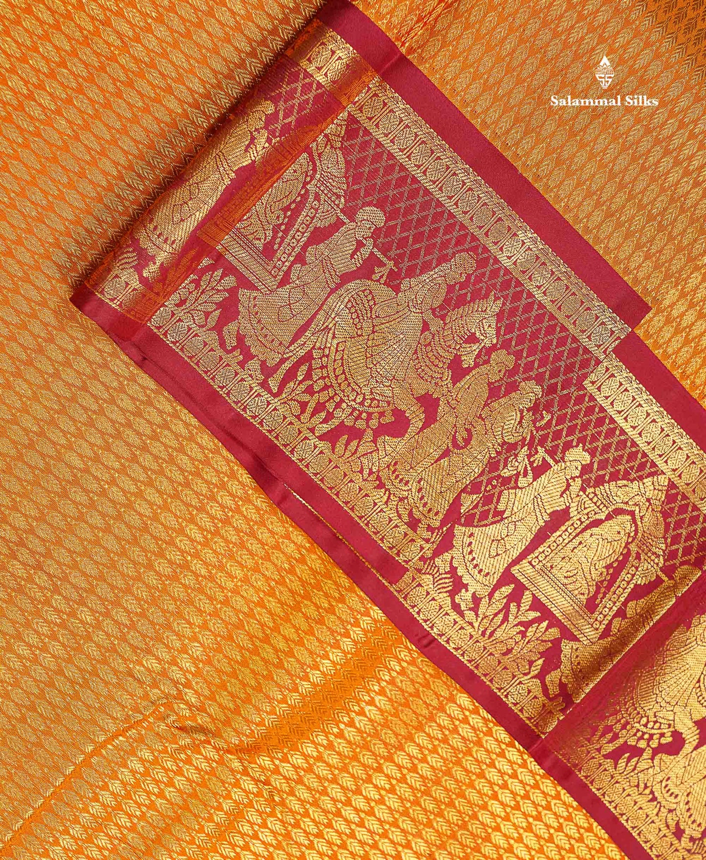 Beautiful Mustard Yellow Bridal Pure Kanjivaram Silk Saree With Contrast Maroon Traditional Pallakku Border
