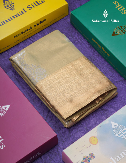 Light Parrot Green Tissue Bridal Semi Silk Saree With Traditional Border