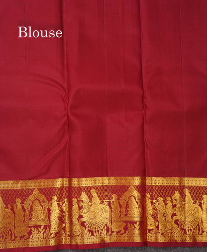 Beautiful Mustard Yellow Bridal Pure Kanjivaram Silk Saree With Contrast Maroon Traditional Pallakku Border