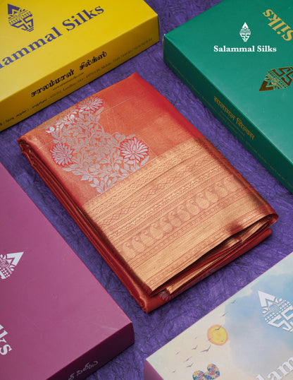 Orange Tissue Bridal Semi Silk Saree With Traditional Border