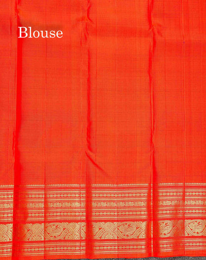 Pure Kanjivaram Silk Saree - Maroon Colour Body Small Checks With Butta & Contrast Orange Border
