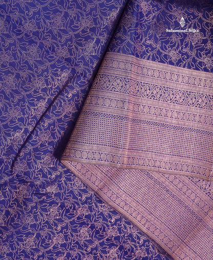 Beautiful Dual Tone Navy Blue Bridal Pure Kanjivaram Silk Saree With Traditional Border