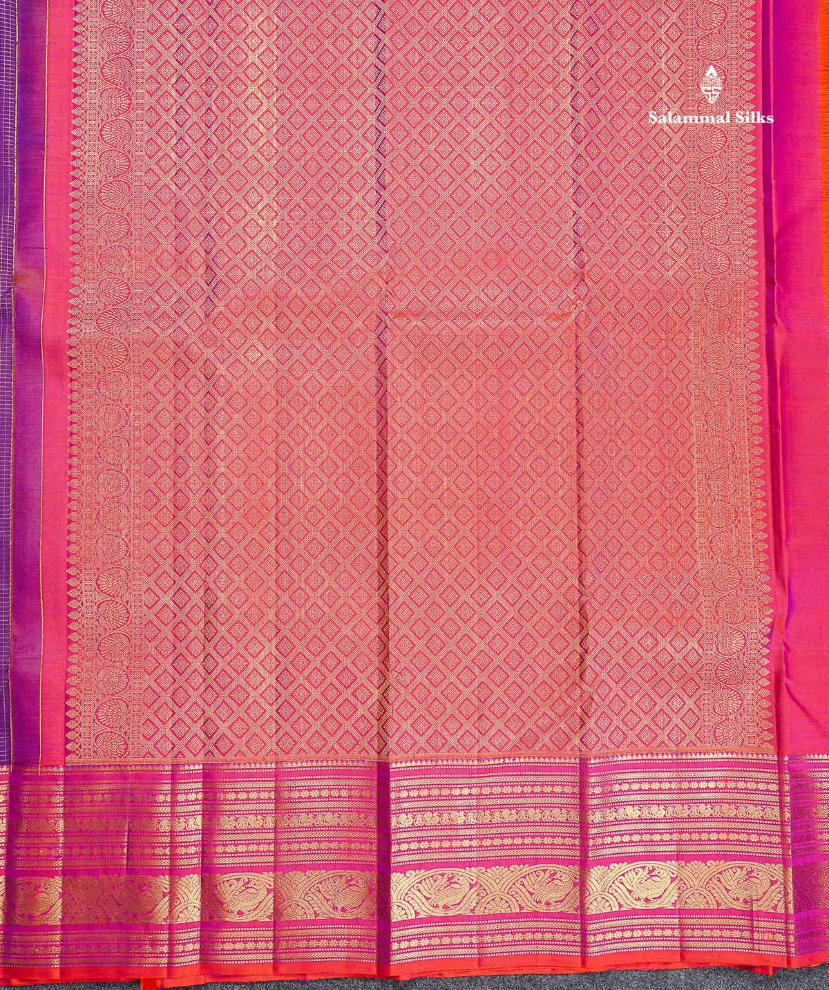 Pure Kanjivaram Silk Saree - Maroon Colour Body Small Checks With Butta & Contrast Orange Border