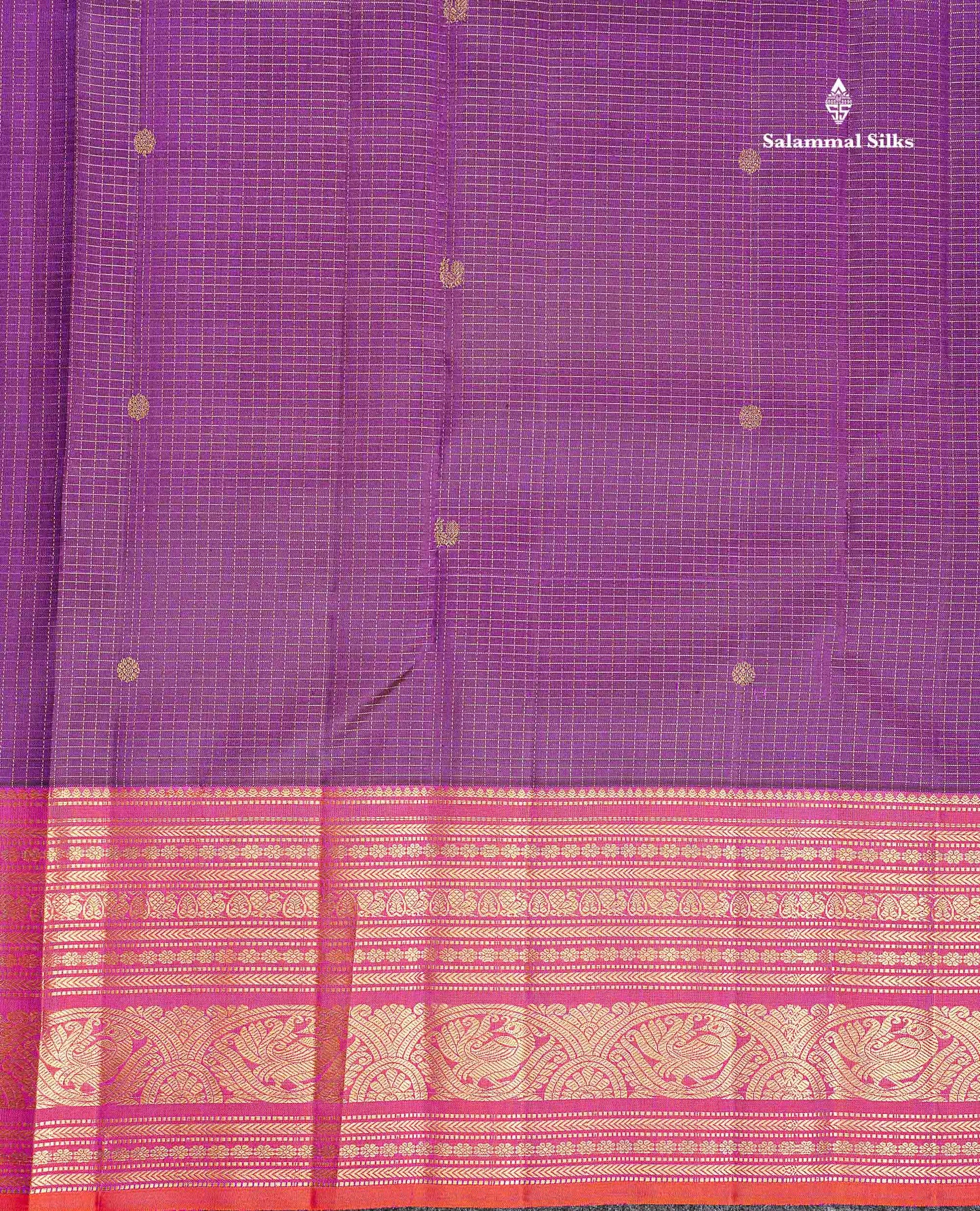 Pure Kanjivaram Silk Saree - Maroon Colour Body Small Checks With Butta & Contrast Orange Border