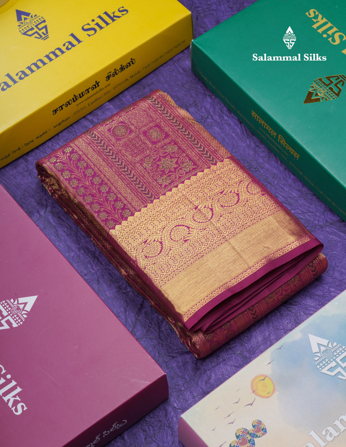 Magenta Beautiful Menakari Work Bridal Pure Kanjivaram Silk Saree With Traditional Border