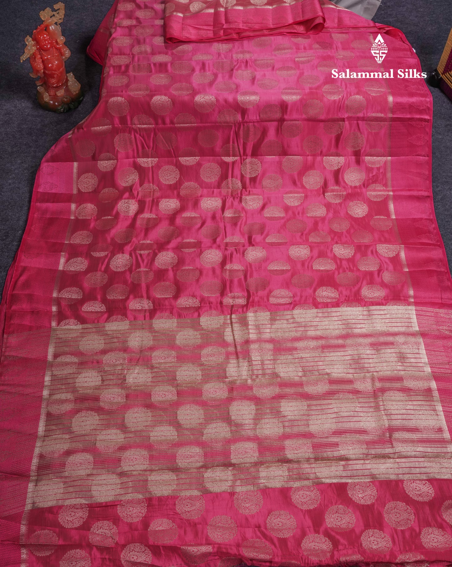 Beautiful Pink Shade Semi Raw Silk Saree With Fancy Border