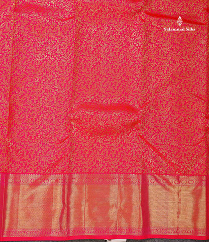 Beautiful Dual Tone Pinkish Red 2G Bridal Pure Kanjivaram Silk Saree With Traditional Border