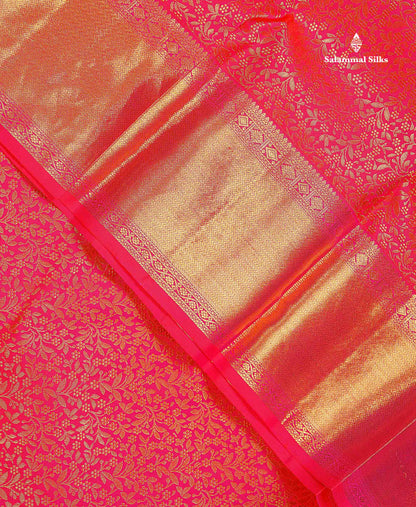 Beautiful Dual Tone Pinkish Red 2G Bridal Pure Kanjivaram Silk Saree With Traditional Border