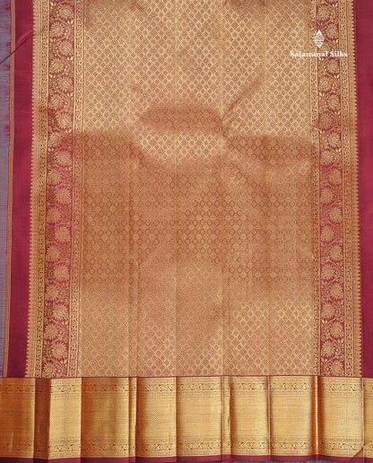 Korvai 2G Zari Kanjivaram Silk Saree - Sapphire Green Colour Body With Contrast Dark Brown Border