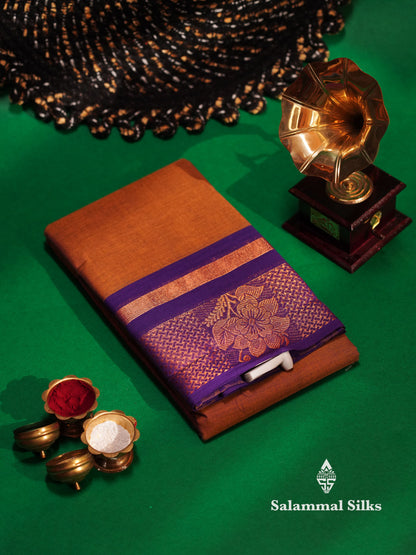Beautiful Lavender Plain Pure Chettinad Cotton Saree With Maroon Traditional Border