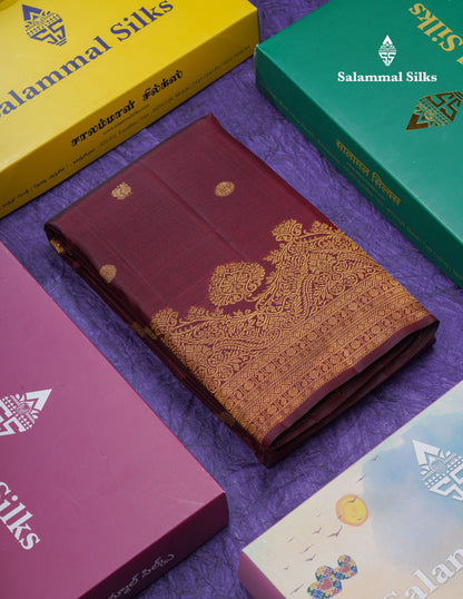 Dark Maroon Pure Kanjivaram Silk Saree With Traditional Turning Border