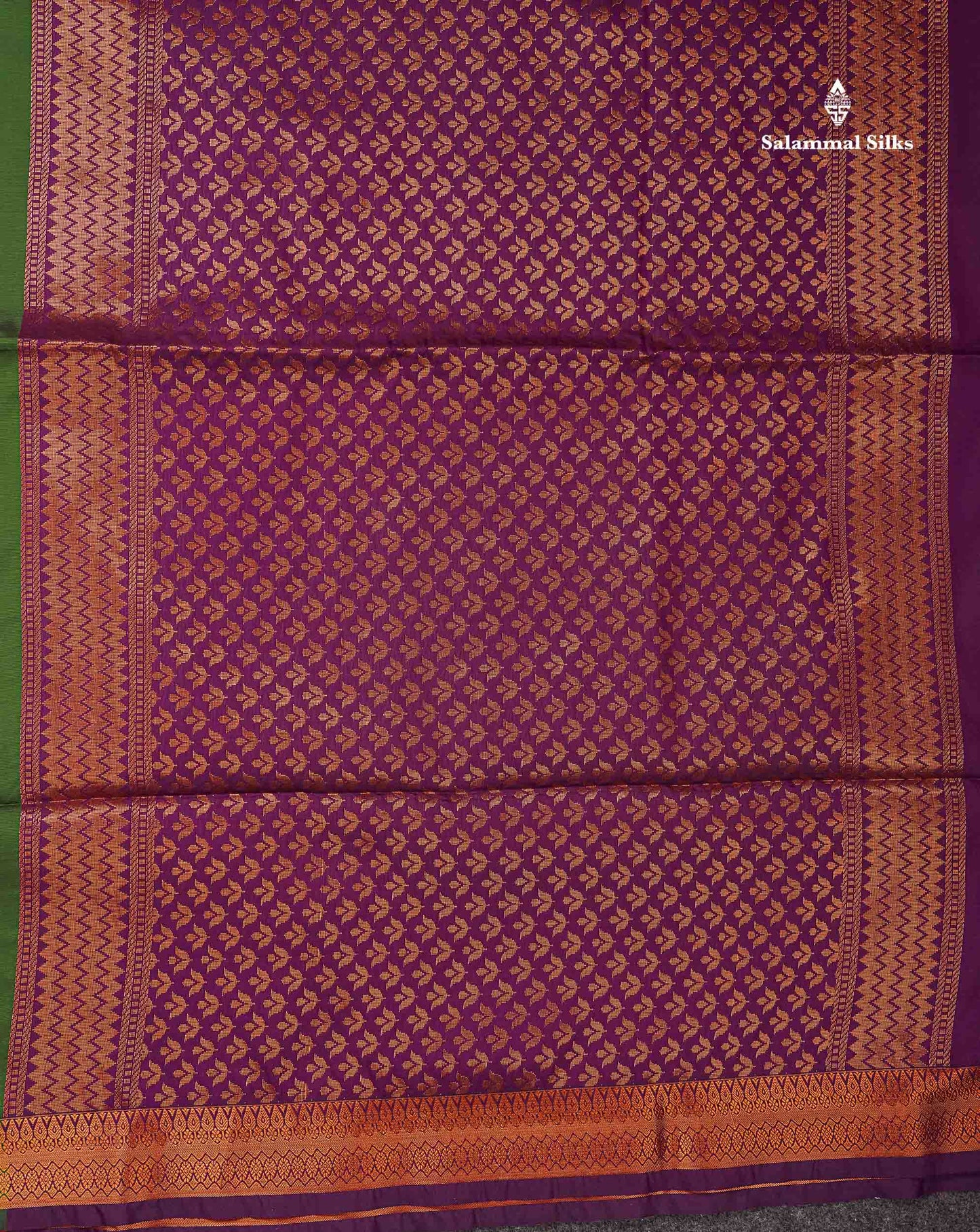 Beautiful Bottle Green Copper Zari Butta Semi Soft Silk Saree With Contrast Dark Purple Blouse