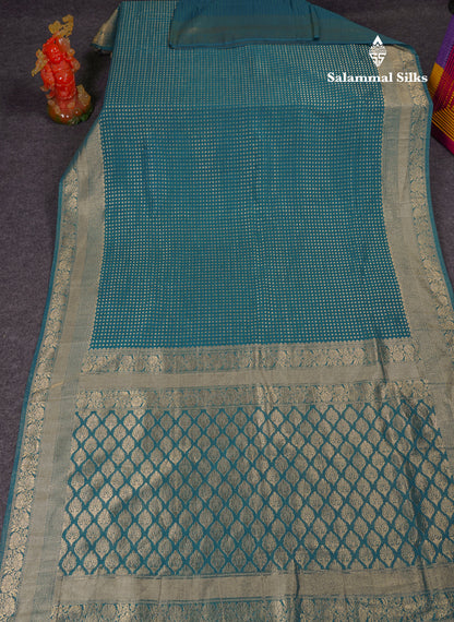Beautiful Peacock Green Semi Georgette Saree With Fancy Border