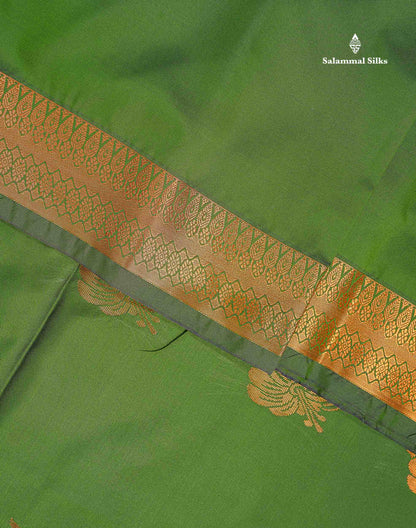 Beautiful Bottle Green Copper Zari Butta Semi Soft Silk Saree With Contrast Dark Purple Blouse
