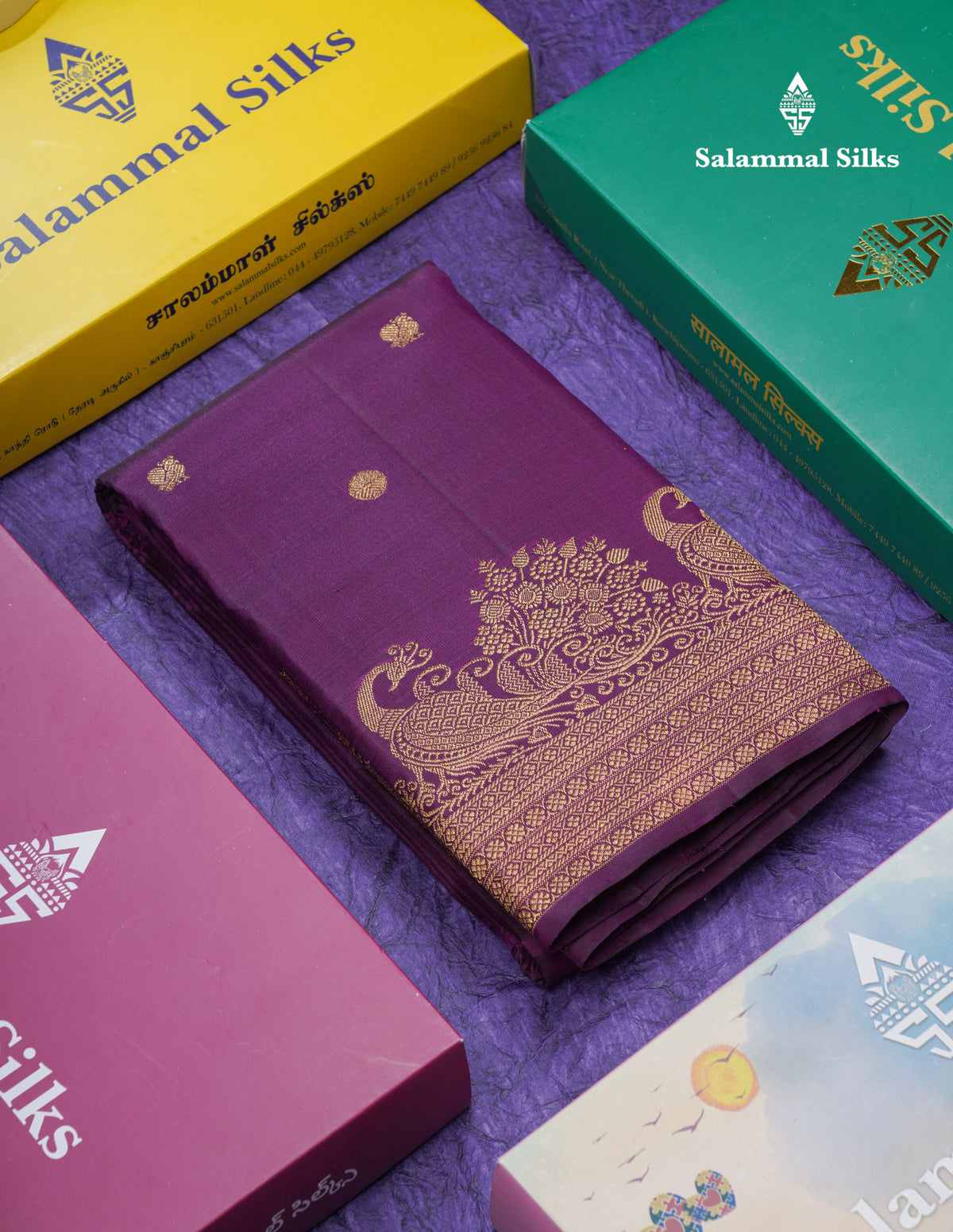 Dark Purple Pure Kanjivaram Silk Saree With Traditional Turning Border