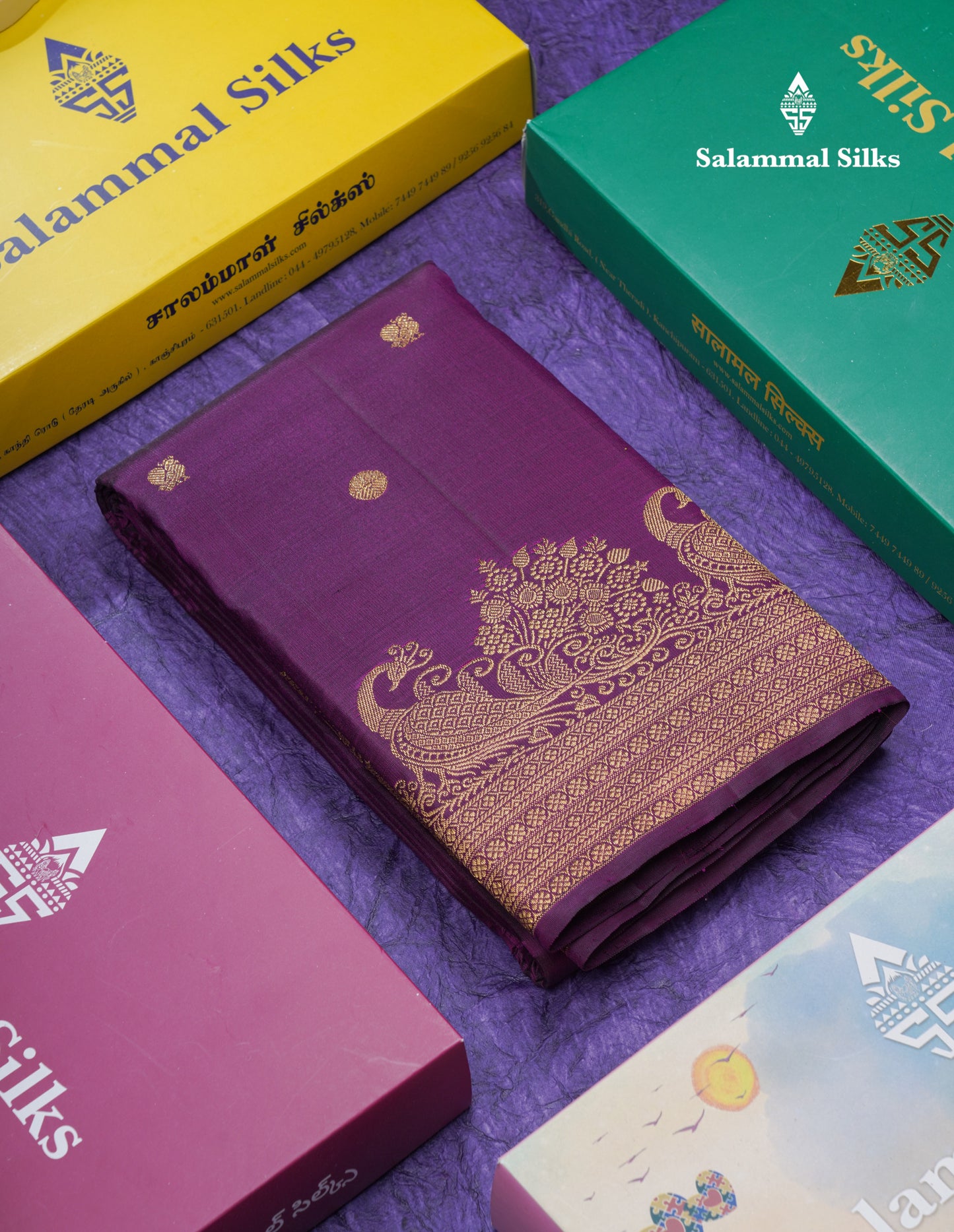 Dark Purple Pure Kanjivaram Silk Saree With Traditional Turning Border