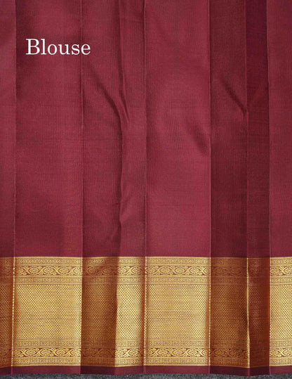 Korvai 2G Zari Kanjivaram Silk Saree - Sapphire Green Colour Body With Contrast Dark Brown Border