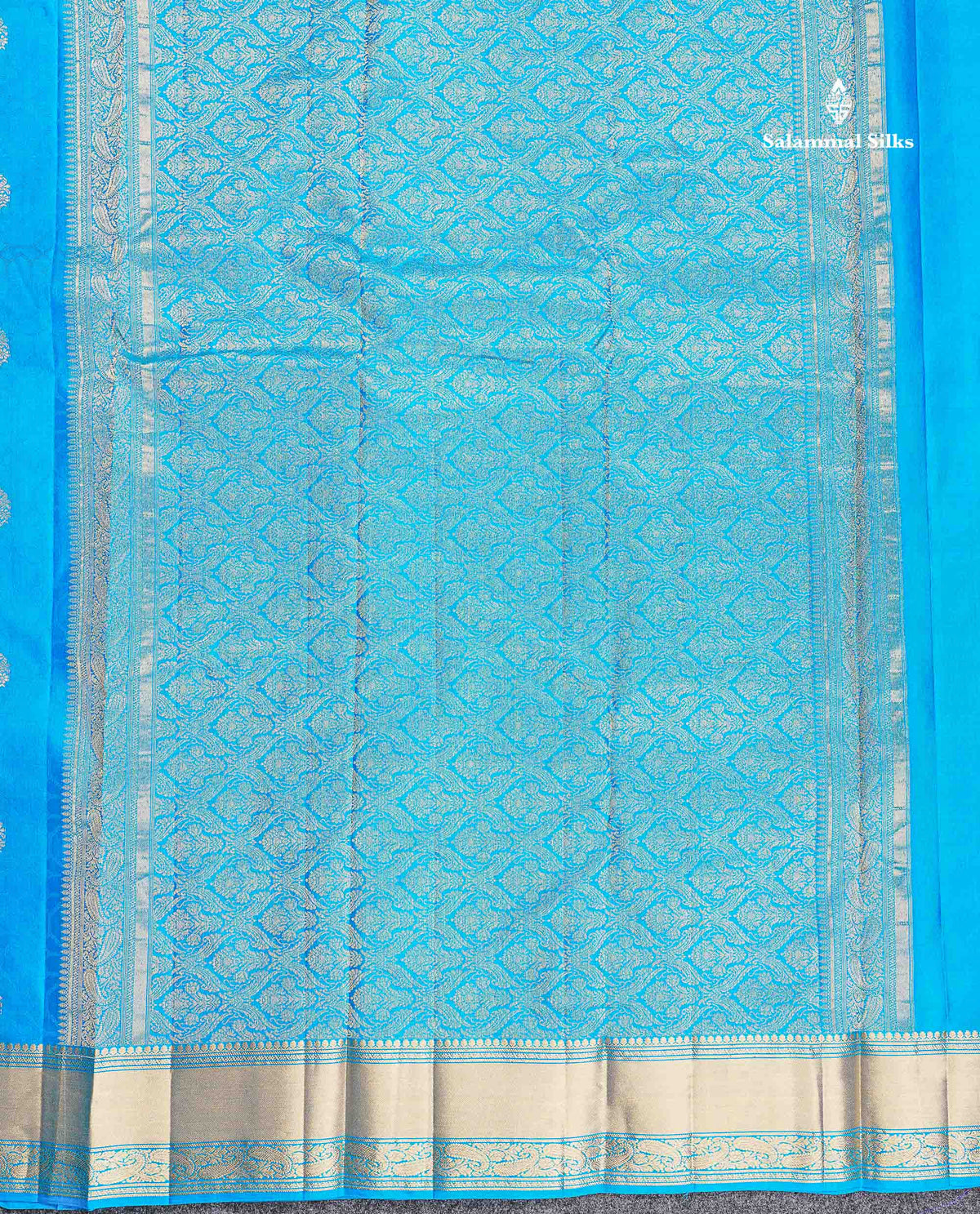 Pure Kanjivaram Silk Saree - Anandha Blue Colour Body Zari Butta With Medium Border