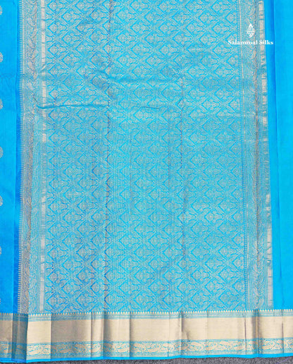 Pure Kanjivaram Silk Saree - Anandha Blue Colour Body Zari Butta With Medium Border